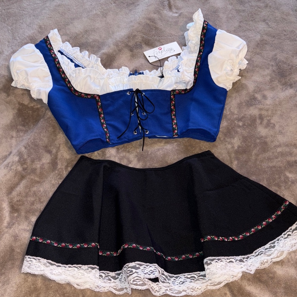 Sexy Blue and Black Crop Top and Skirt Set